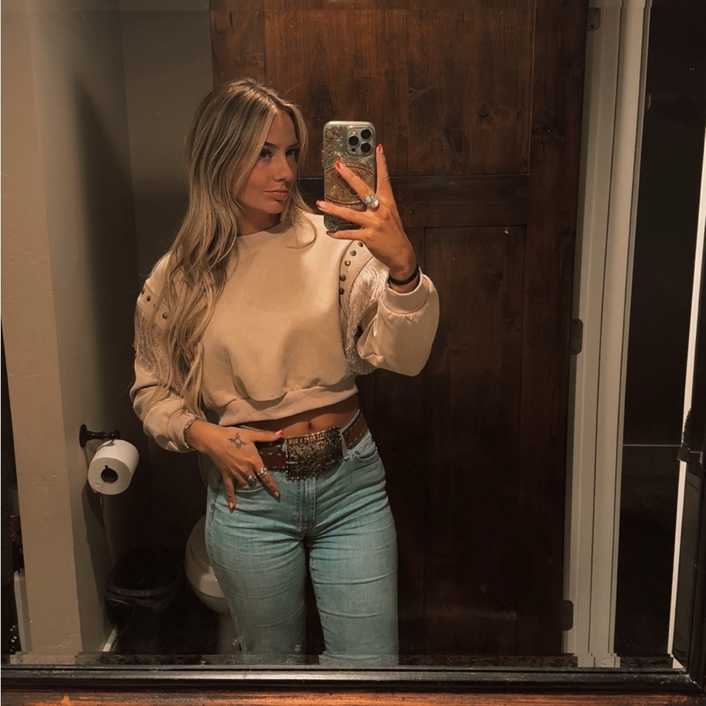 Beige Cropped Sweater with Button Details